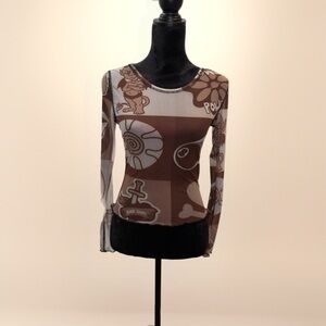 Tunnel Vision Graphic Long Sleeve Mesh Top